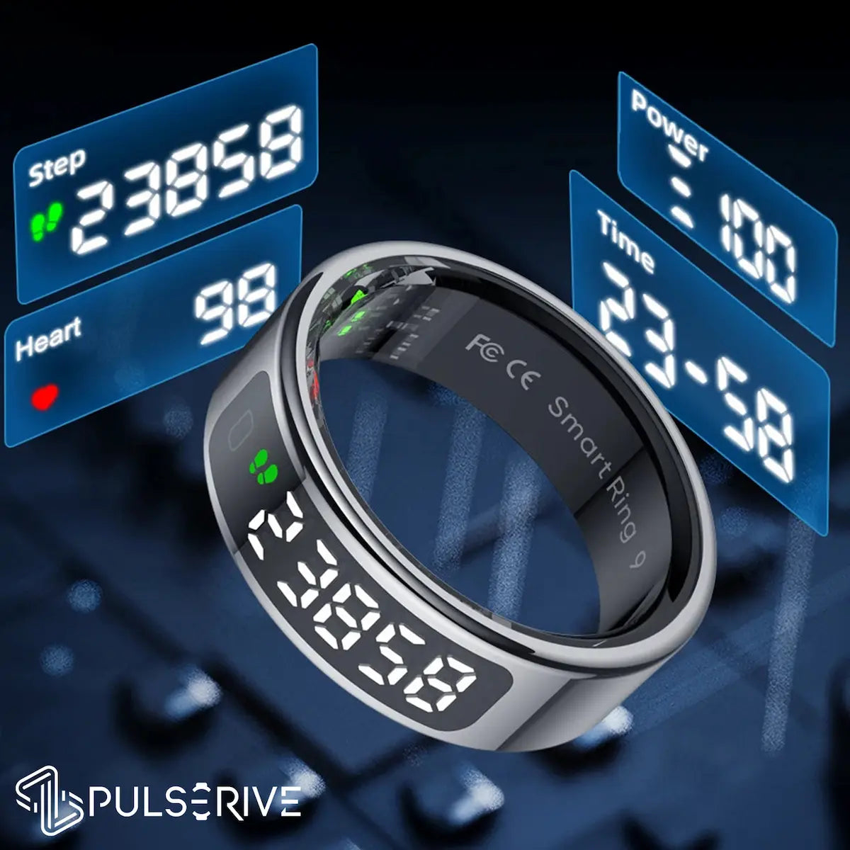 Pulserive Halo Smart Ring, Built-in display Sleep Tracker, Activity & Fitness Tracker, Blood Pressure& Oxygen Tracker with Gesture control